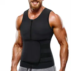 Neoprene Exercise  Slimming Body Shaper Sauna Suit Tank Top with single belt Zipper Waist Trainer Vest for Men