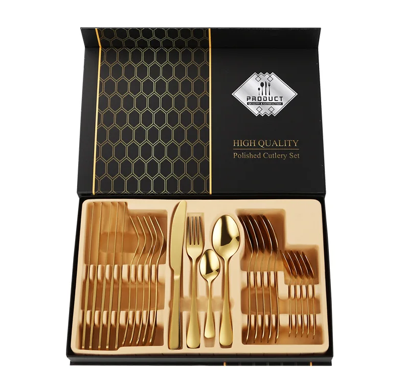 Europe Stainless Steel Knife Spoon Fork Gold 24pcs Flatware Sets Cutery Home Wedding 6 Person Cutlery Set