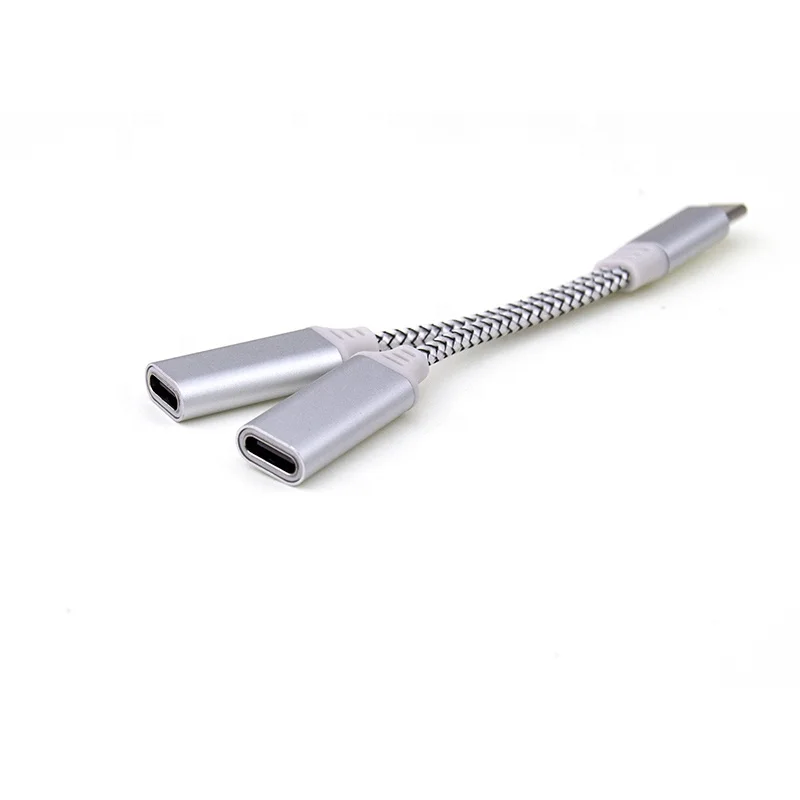 2 in 1 Type C Splitter Male to Dual Female USB-C 60W Fast Charging Type C Headphone Splitter USB