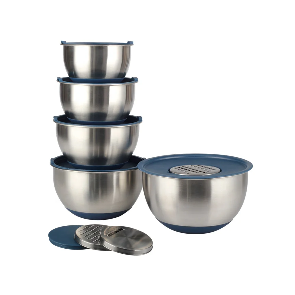 Kitchen Accessories Dinnerware Stainless Steel Mixing Bowls With Lids Set of 5 Salad Bowl With Grater