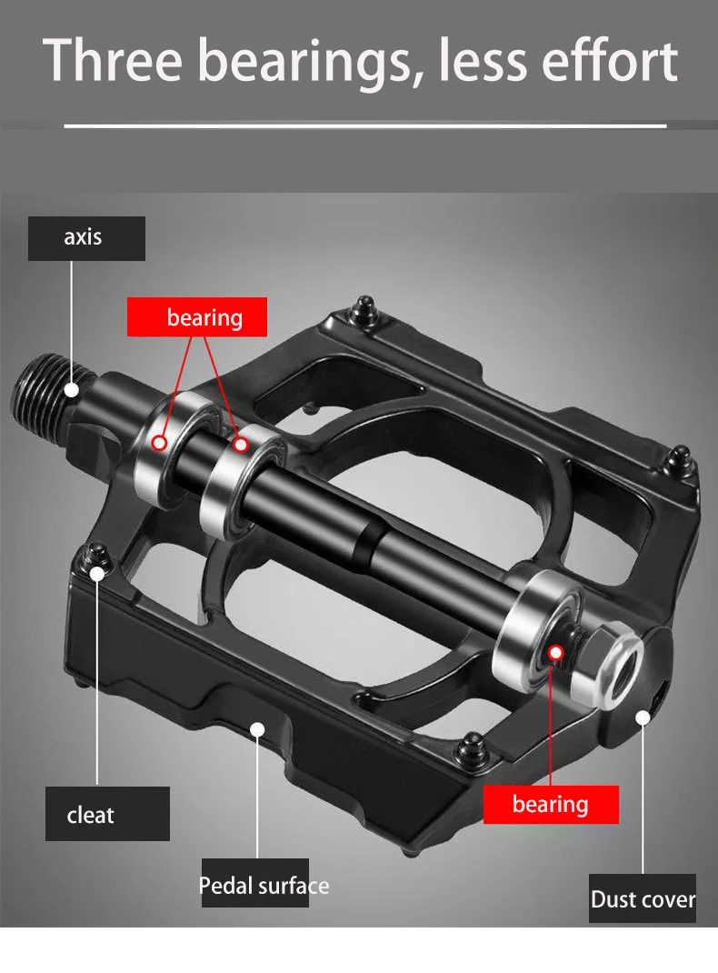 Factory price high quality 3 bearings Aluminum Alloy Pedals  Aluminum Mtb Parts  Non-slip Pedals With Reflective Strips.