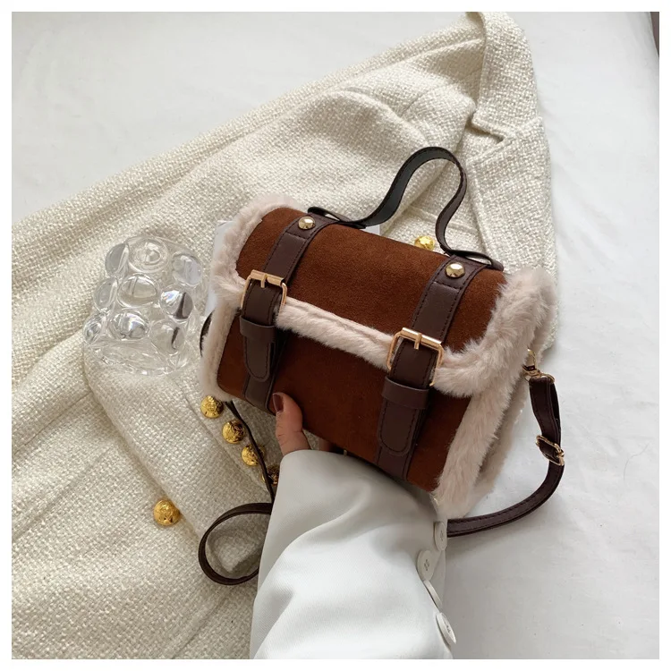 CCF299 Winter Faux Fur Handbag Designer Small Soft Plush Crossbody Bags for Women Fashion Wide Strap Women Shoulder Bag Mini Bag