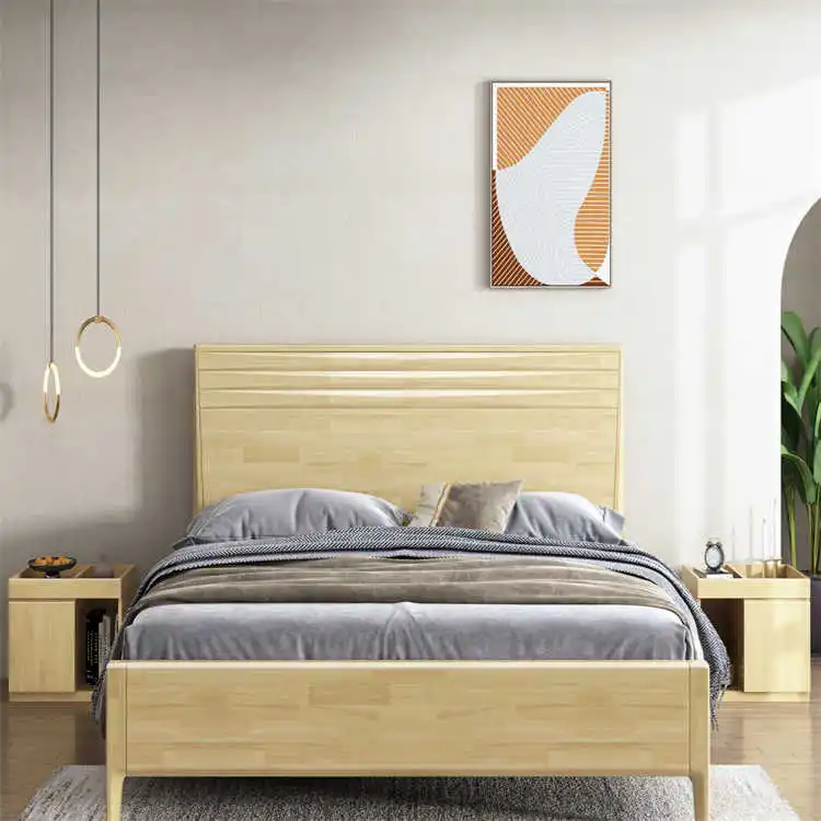 New Arrival Nordic style solid factory outlet Bedroom Furniture Log natural wind solid wood bed