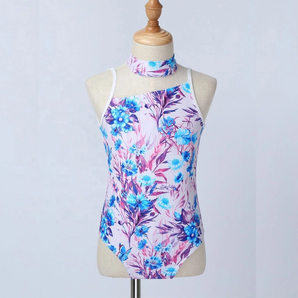 
2021 Floral Kids Girls Sleeveless Open Back Floral Print Ballet Gymnastic Leotard 