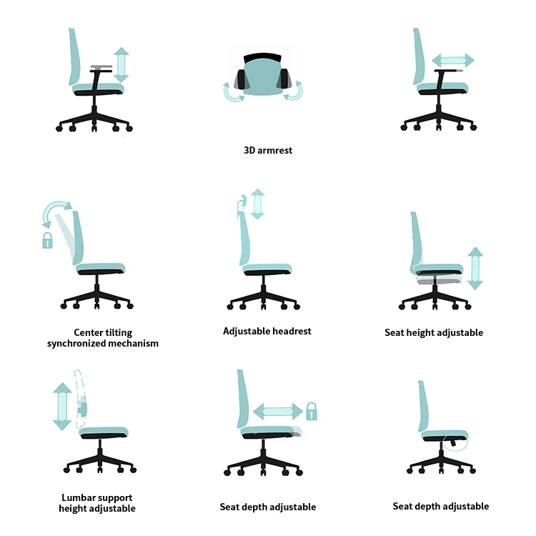 Contemporary Custom Executive Ergonomic Lift Chair Home Office Heated Modern Adjustable Staff Mesh Swivel BIFMA Foam PP