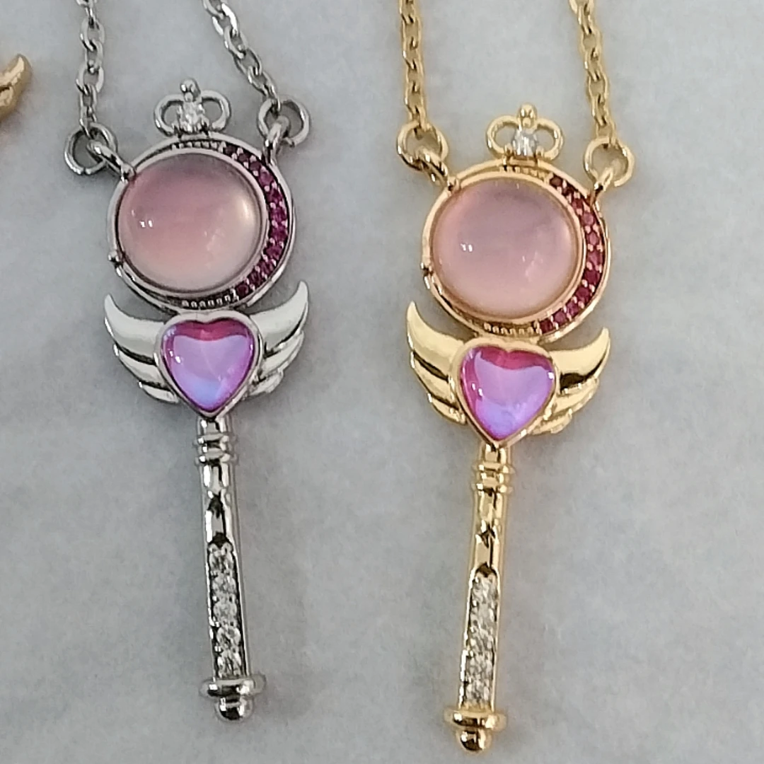 Японский аниме ювелирные изделия Сейлор Мун Ключ Сердце волшебная палочка звезда позолоченное Латунное ожерелье