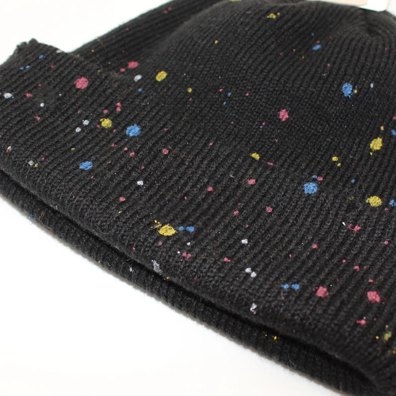 Двухслойная теплая шерстяная шапка с рисунком и рваными кожаными бирками модная мужская и женская холодная шапка без козырьков Складная вязаная шапка в стиле хип-хоп