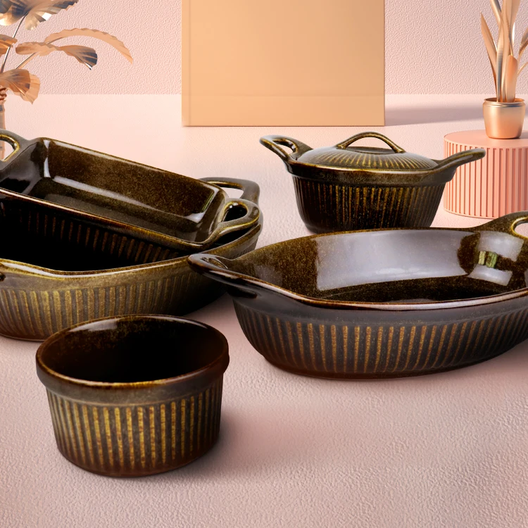Оптовая цена, выпечка в скандинавском стиле, овальная керамическая посуда для выпечки, Сервировочная антипригарная печь, набор для выпечки