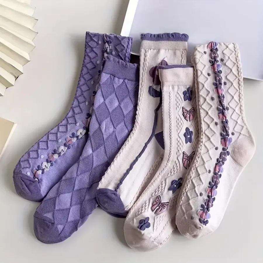 Wholesale purple socks for women ins fashion wear mid-tube socks day department preppy spring and fall socks