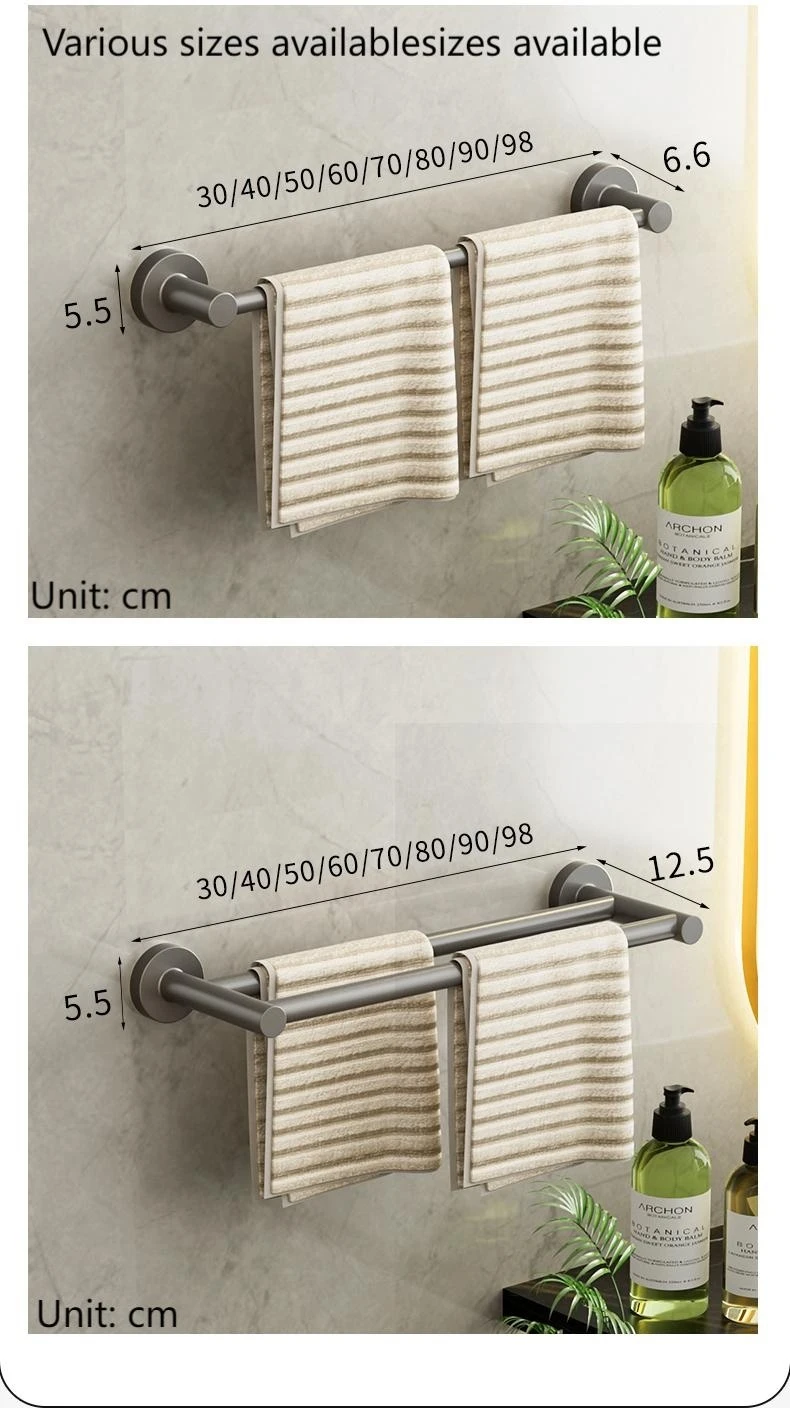 Modern Non-Perforated SUS 304 Brushed Stainless Steel Towel Bar Rod Wall Mounted Bath & Kitchen Accessories Towel Rack for Hotel