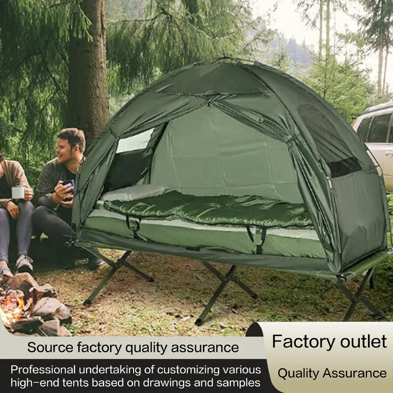 Amazon explosive camp bed tent Army green portable off ground tent Oxford cloth 4 in 1 tent set customization