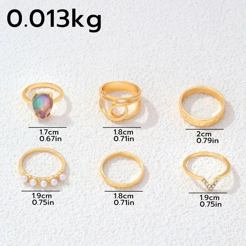 CDD French Elegant Pearl Geometric Knuckle Rings Set for Women Charm Finger Ring Female Boho Party Jewelry