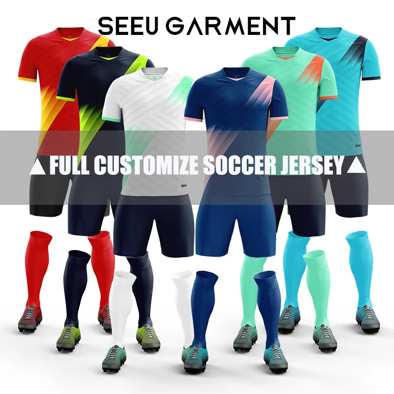SEEU New design soccer jersey set custom logo football club name Quick-dry fabric football soccer jersey sets
