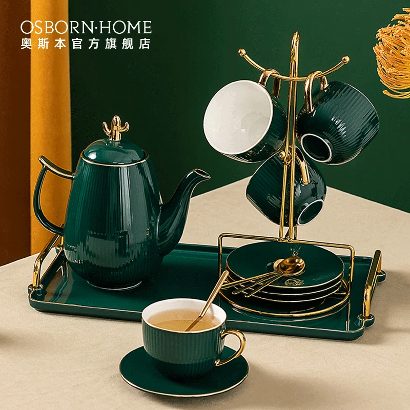 OSBORN Light luxury ceramic teapot kettle tea cups gift set with Shelf