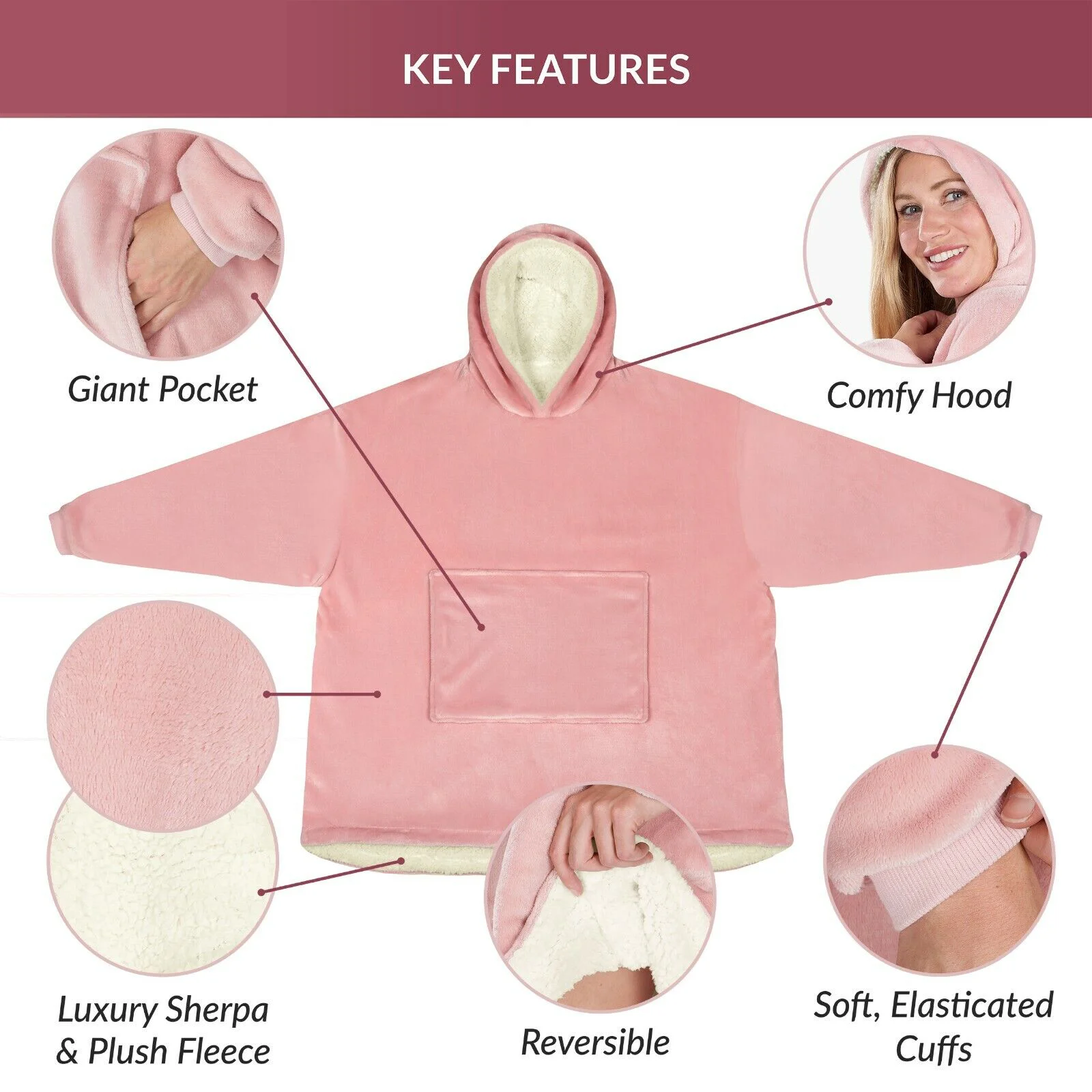 Oversized Hoodie Blanket Ultra Plush Fleece Sherpa Giant Big Hooded Sweatshirt