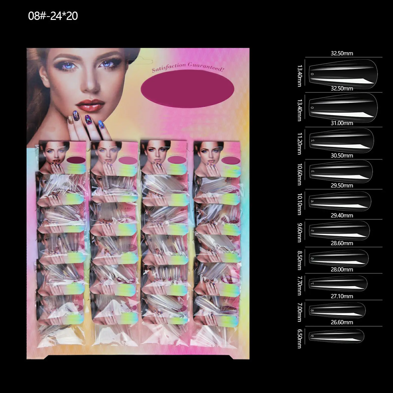 Professional Artificial French Nails 24bags / Card  ABS Clear Coffin Stiletto Nail Art Tips Wholesale For Nail Salon