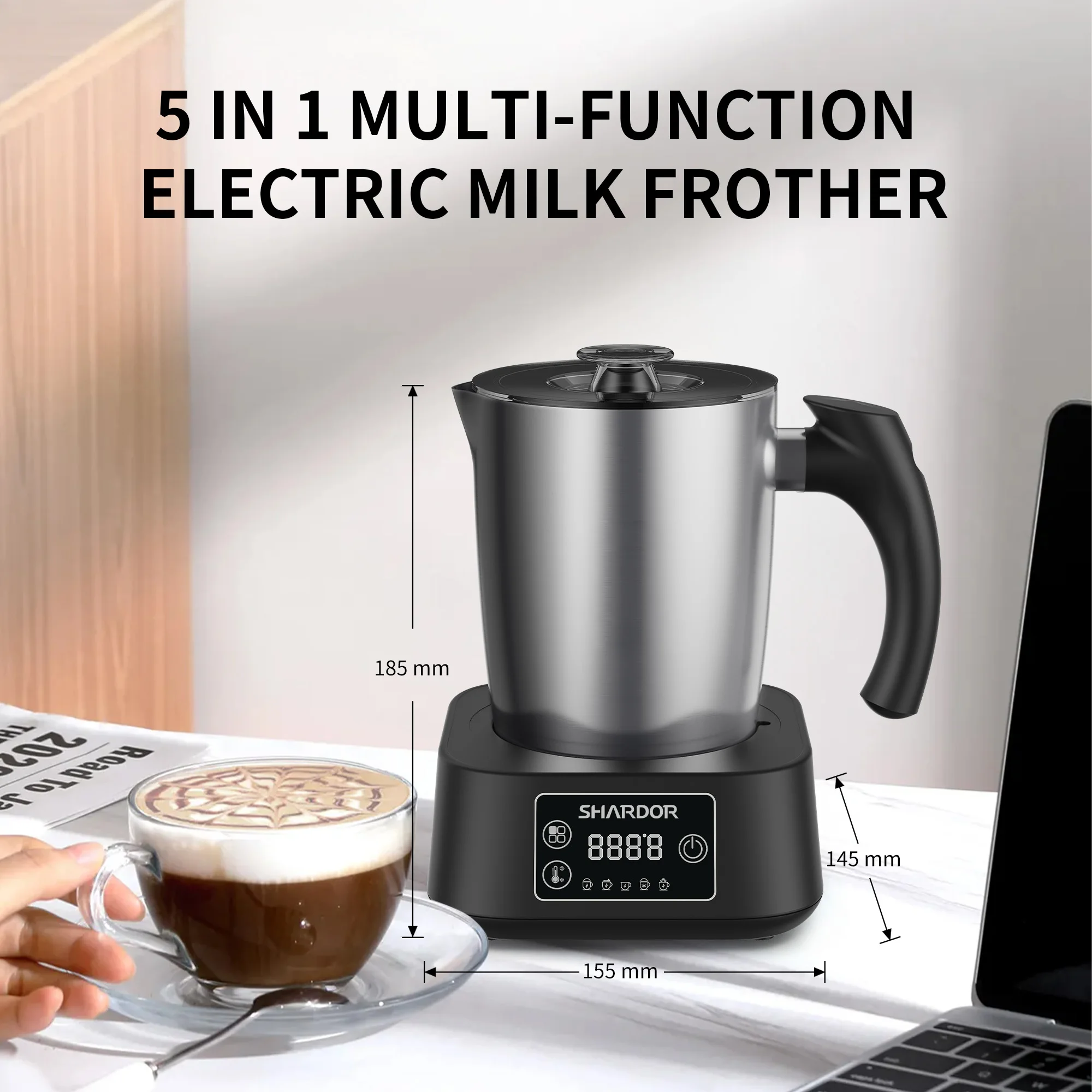 17oz Electric Milk Steamer Stainless Steel Cold Hot Milk Touch Screen 5 in 1 Cappuccino Multifunction Milk Steamer