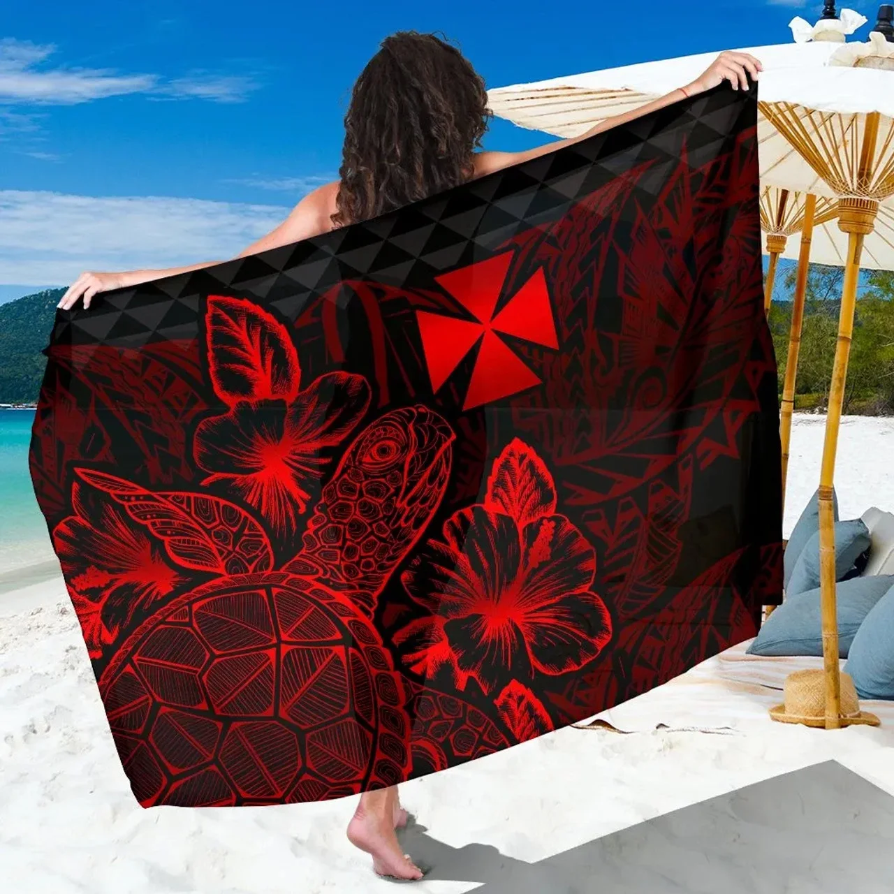Custom Logo/Image Sarong Wallis and Futuna Polynesian Cover Ups Wrap Floral Seal Blue Print Sarongs Pareos Bikini Beach Swimsuit