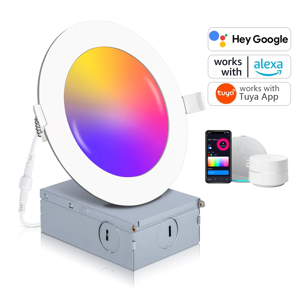 usa ce etl round square 9w 12w 4inch 6inch alexa google home app wifi tuya rgb smart led pot light