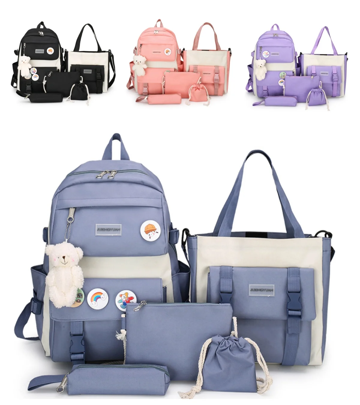 Wholesale Low Price Hot Sale Large Capacity Student Girls Five Piece Bags For Teenagers School Backpack Set