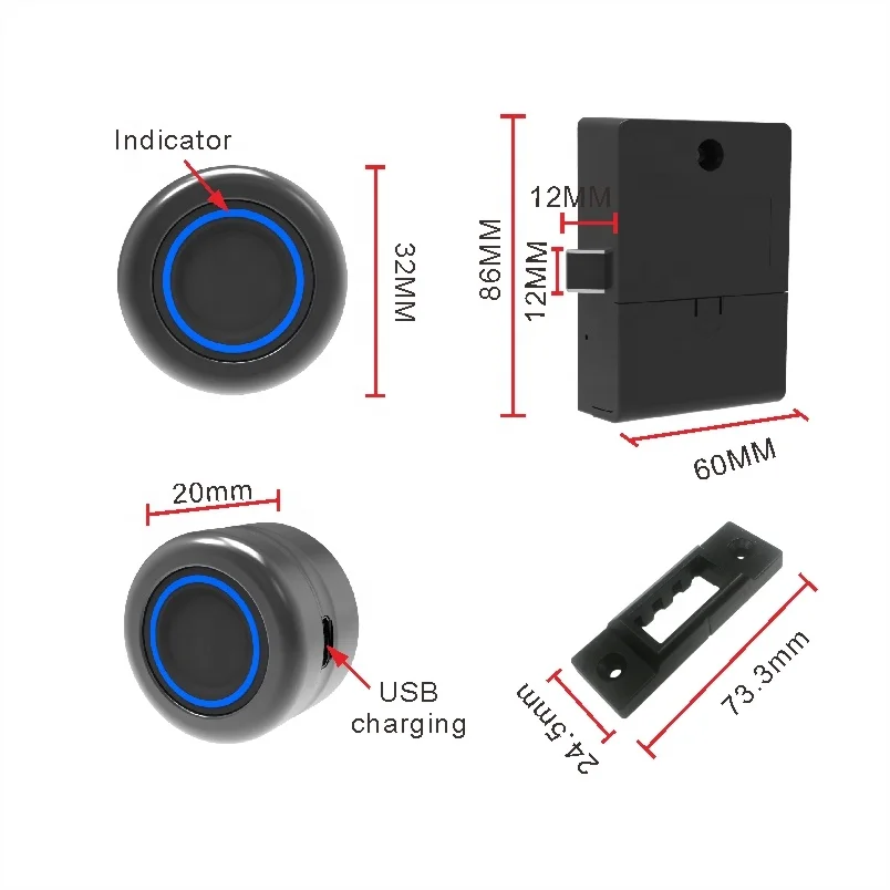 QIDOTS handle design drawer biometric fingerprint multi user cabinet lock unlock