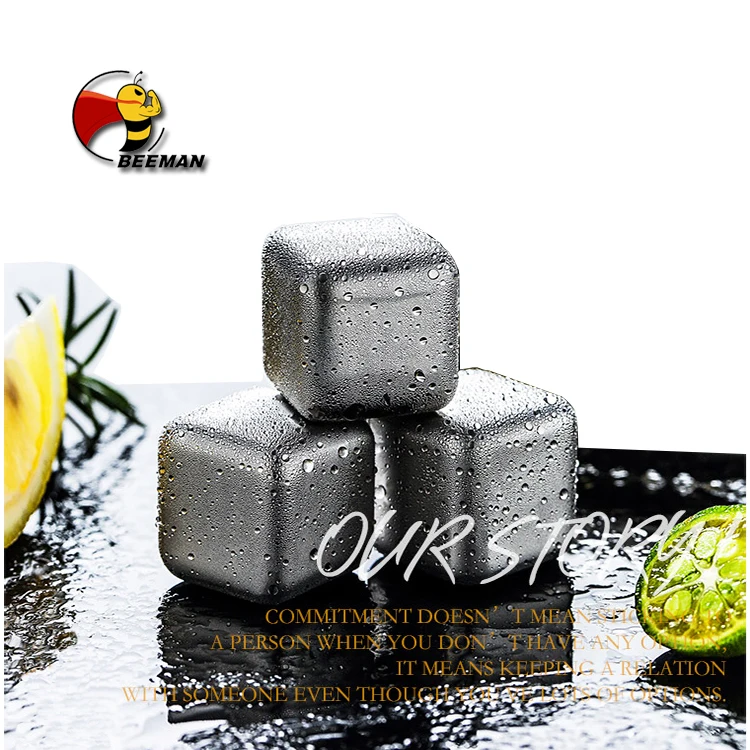 Beeman Set Of 8 With Tong Stainless Steel Bar Wisky Chiller Stones Ice Cube
