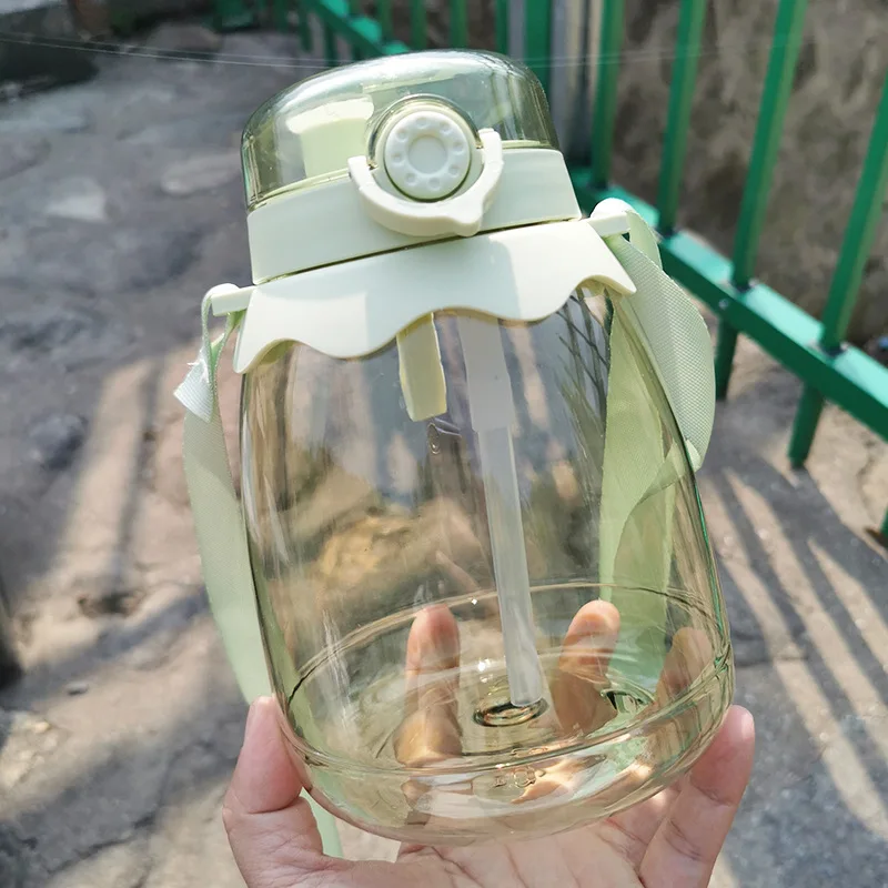 Lovely double drinking pudding cup sports kettle fat student sports cup straps girl straw cup