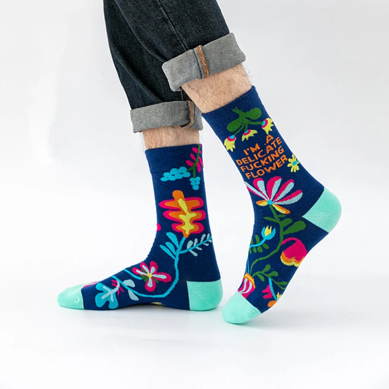Beautiful Fancy Flower Socks Designer Patterned Fashion Happy Men Women Unisex Colorful Socks