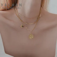 2023 hot selling personalised cross multi-layer gold climbing buckle stainless steel necklace bulk for female