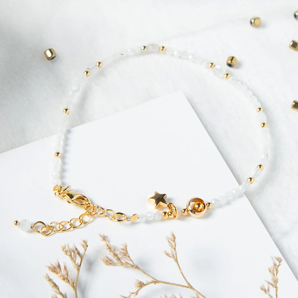 Bestone Hot Sale 2.5mm Natural Moonstone Beaded Bracelet Gemstone Beads Bracelet for Women and Girls