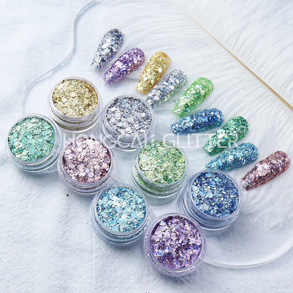 Eco-friendly Cosmetic Polyester Glitter 3D Prism Glitter Holographic Chunky Mixed Glitter For Nails Art Resin Crafts