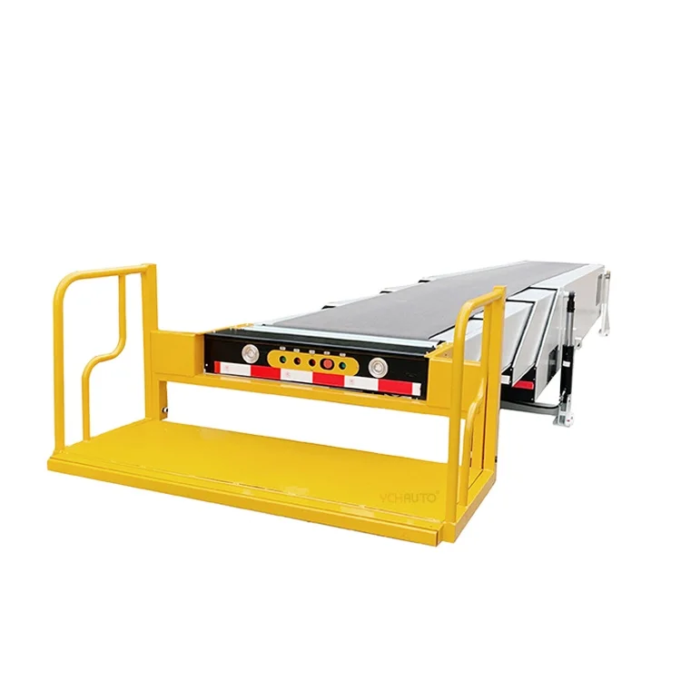 Customized telescopic belt conveyor with standing platform loading unloading bags with pvk belt expand reach into container