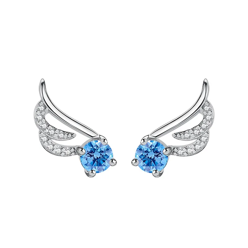 s925 silver earrings angel wings temperament zircon stud earrings