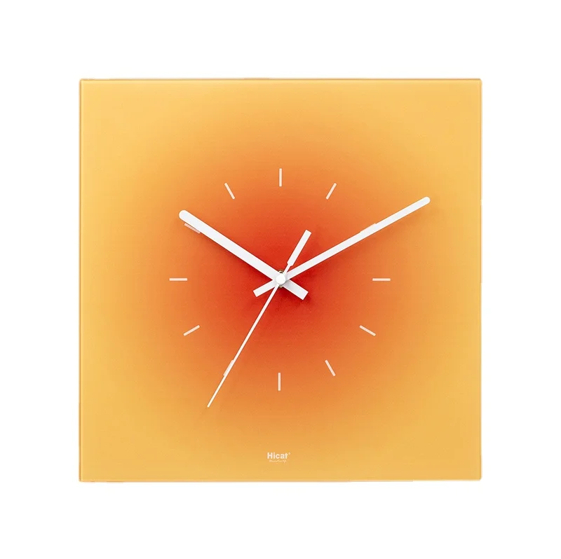 Custom No Punching Nordic Sunset Tempered Glass Acrylic Modern Square Wall Clock 12/14/16 Inch For Home Shop