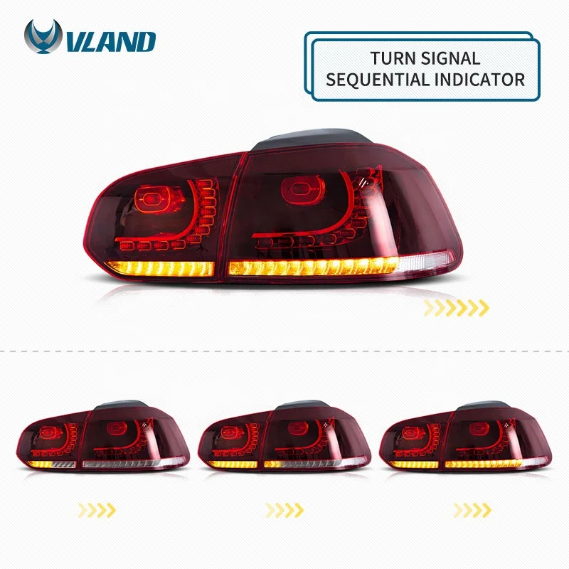 VLAND Factory Wholesales LED Taillights Rear Light mk6 GOLF6 R 2008 2009-2013 Sequential Lamp For VW golf 6 tail light