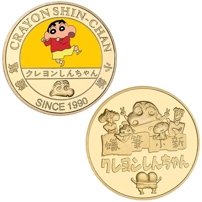 Kawaii Crayon Shin-Chan Anime Commemorative Coins Cartoon Animation Peripheral Collection Commemorative Badge Toys for Boys Gift