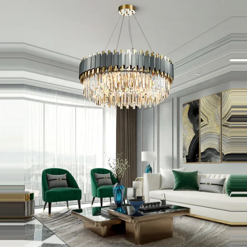 stainless steel K9 crystal chandelier light luxury modern home decoration light lamps home decor luxury living room lamp