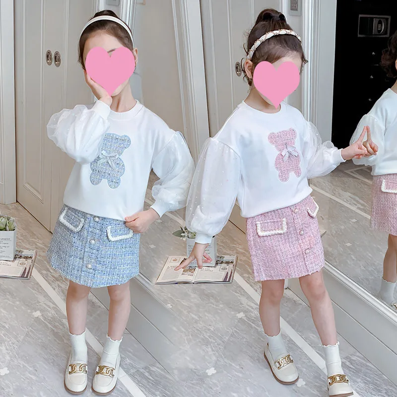 New Korean Style Spring Autumn Children Outfits 2pcs Hoodies+Skirt Casual Teenagers Girl Dress Clothes Sets