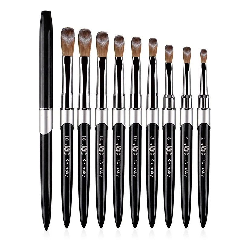 9 Size Kolinsky Acrylic Nail Brush Kolinsky Hair Black Handle Nail Art Brushes Size 2,4,6, 8, 10, 12,14,16,18