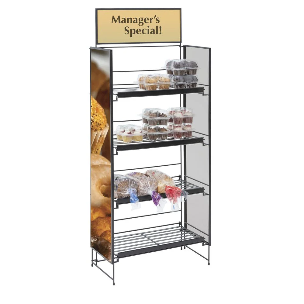 Bakery Retail 4-Shelves Metal Black Wire Folding Bread Holder Display Rack Cake Storage Stand