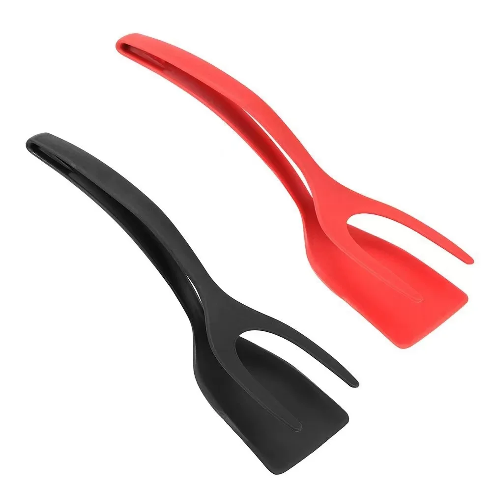 Multifunctional Silicone Fried Egg Turner Double Spatula Food Clip 2 in 1 Grip Flip Tongs Shovel