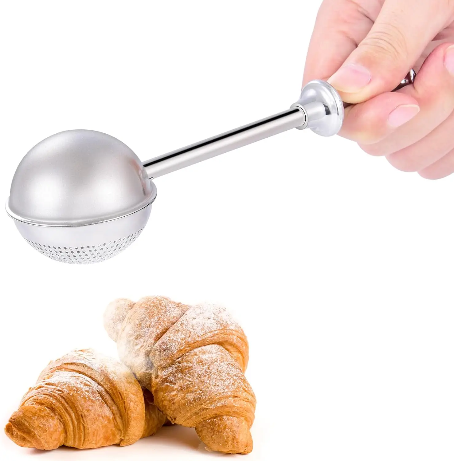 Flour Duster One-handed Operation Flour Sifter for Baking Food Grade Retractable Stainless Steel Metal Customized Logo 1 Per Kit