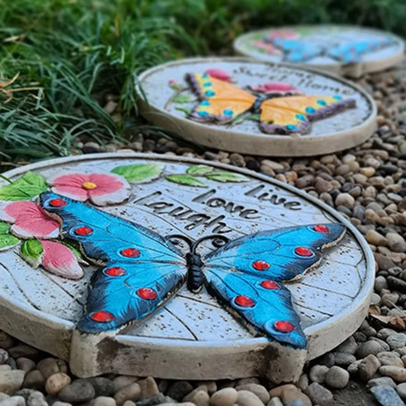 Hot Sale Outdoor Cement Garden Decoration Stepping Stones With Butterfly Flower