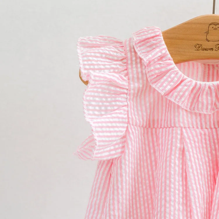 F1699 Breathable Yarn Dyed Cotton Baby Dress Summer Fancy Dresses for Baby Girl