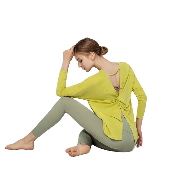 2021 New Long sleeve yoga wear suit female beauty back bodice running fitness wear yoga tee shirt top customer logo wear