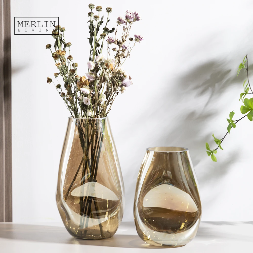 Merlin Living Gradient Color Modern Glass Vase Decor Tabletop Crystal Glass Flower Vase For Glass Crystal Vase