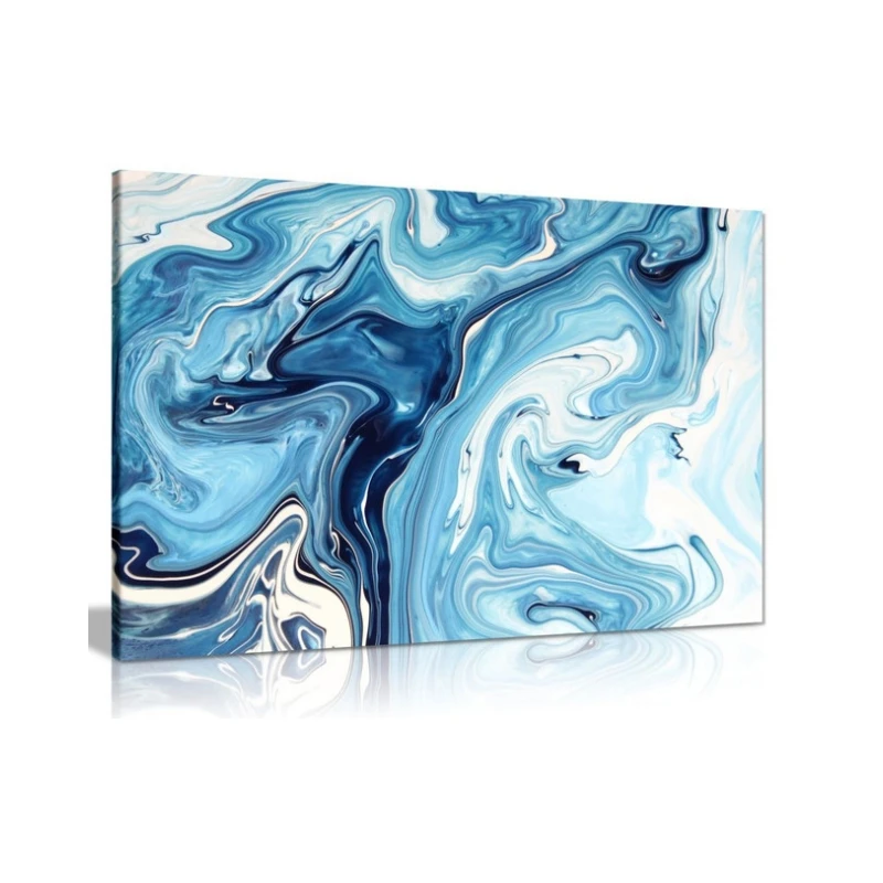 Cream Abstract Art Blue Ink Stains Canvas Wall Art Picture Print luxury hotel Home Decor abstract canvas design wall art poster