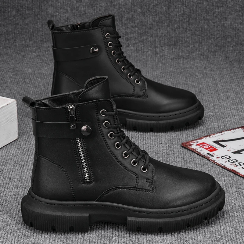 Personalized Leather Boots Zipper Flat Hoodie Harlan Boots Promotion High Quality Ankle Boots 2024 Autumn