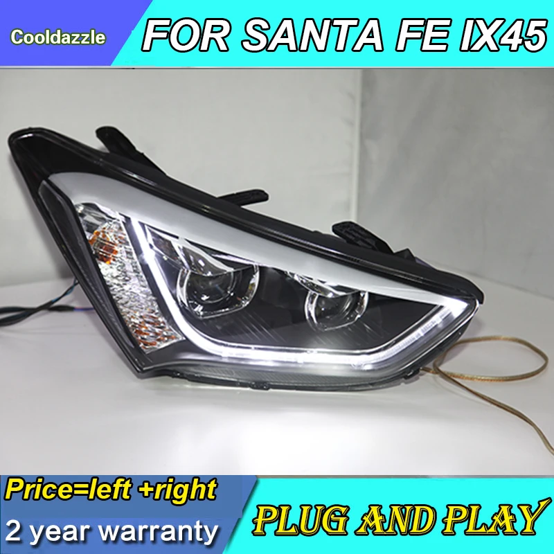 FOR  Hyundai New Santa IX45 LED Strip Head Light with Bi Xenon Projector Lens  2013-2014 Year TLZ