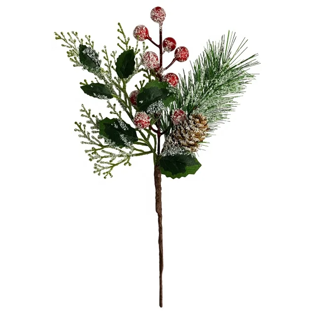 Artificial Red Berry and Pine Cone Christmas Picks with Holly  Branches for Holiday Decorations Christmas spray snow branches
